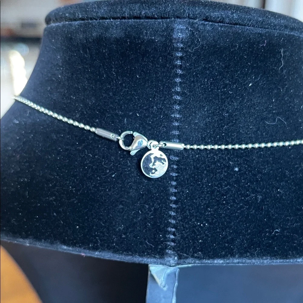 Round Silver Locket Necklace with Iridescent Blue-Green Orbs